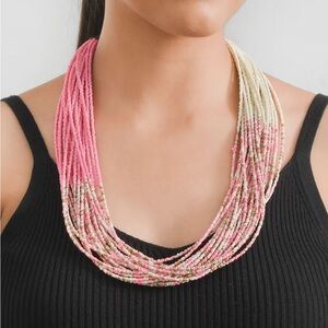Pink Knotted Glass Seed Beads Necklace in Goldtone